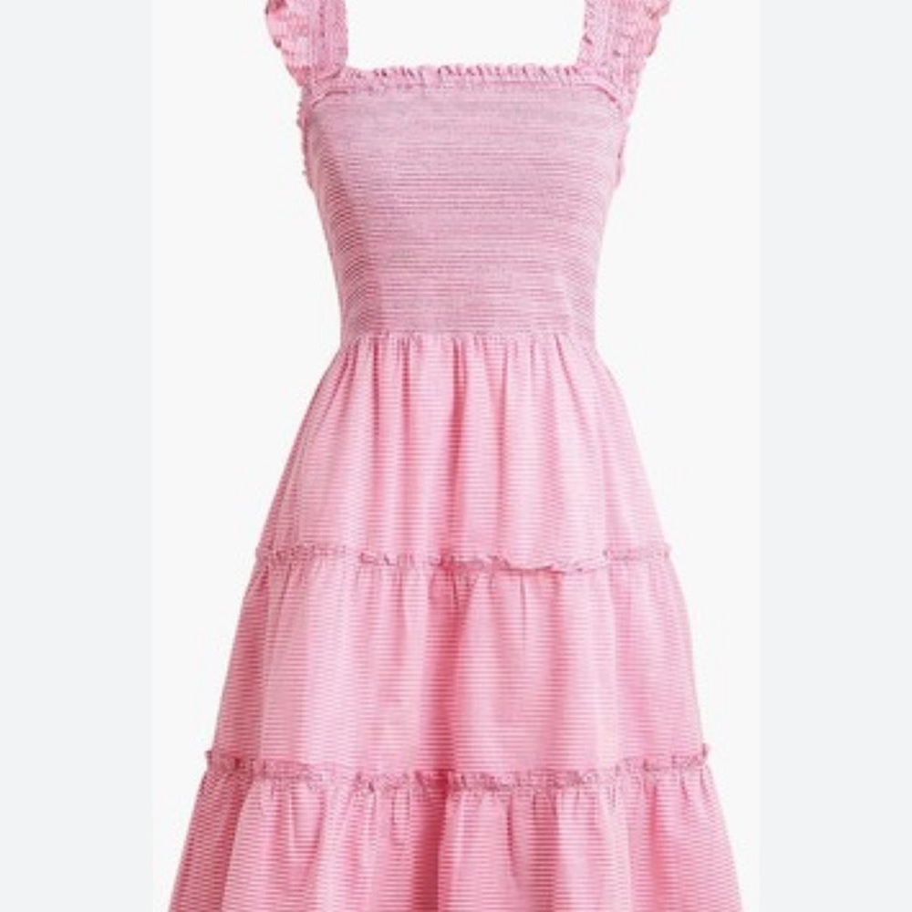 J.Crew Striped Smocked Tiered dress pink and white (size small)